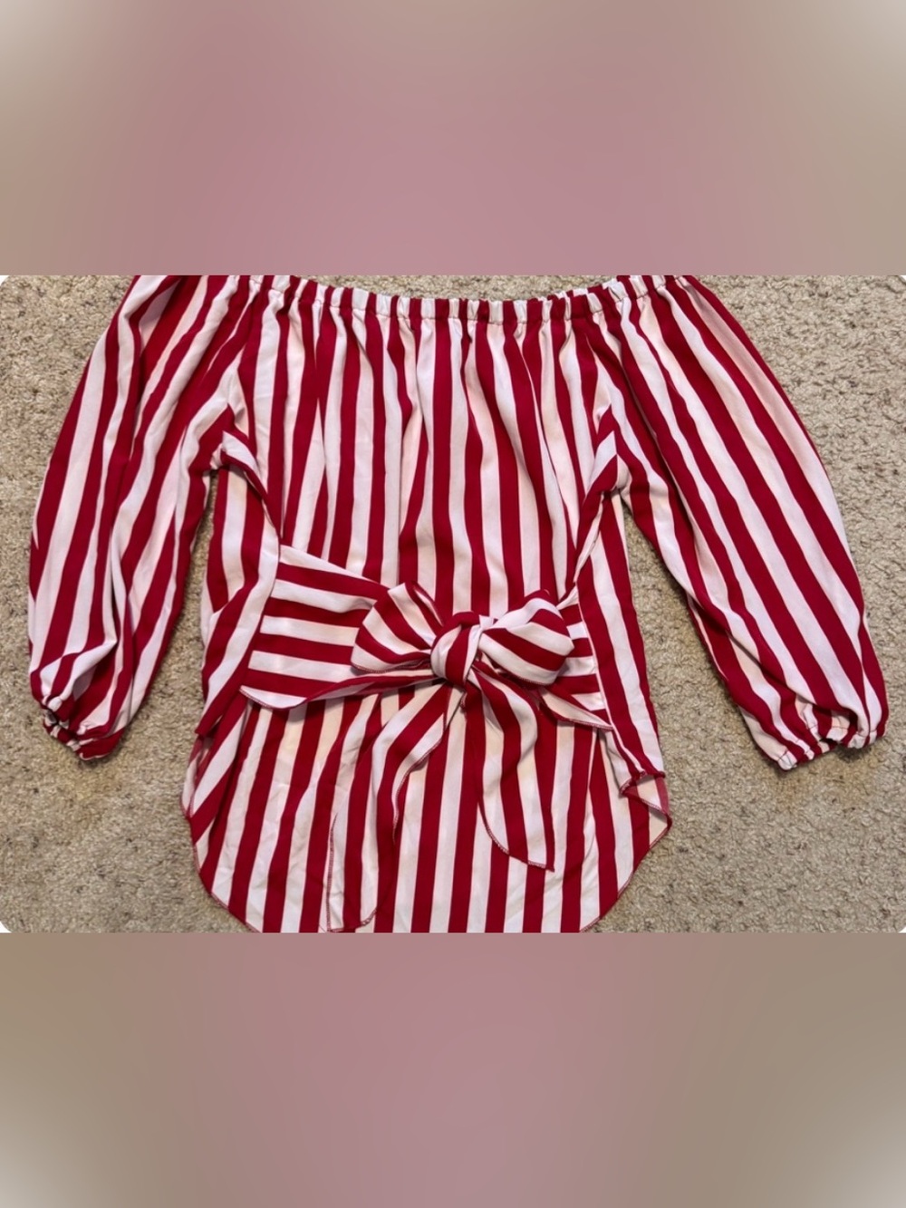 SHEIN Red & White Striped Off-Shoulder Tie-Front Blouse